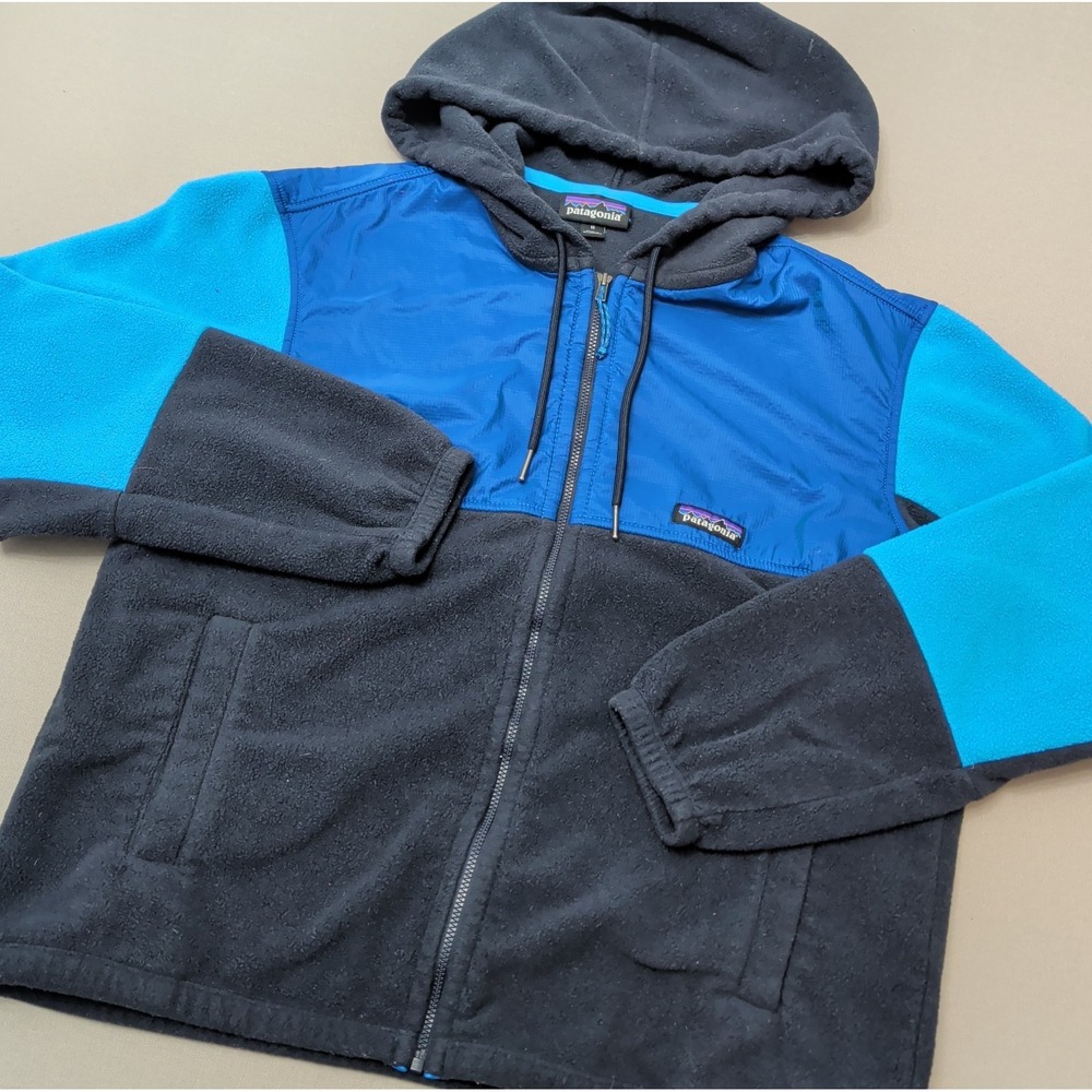 Patagonia Women's Microdini Hoody Sz M Colorblock Blue Full Zip Hooded Outdoor